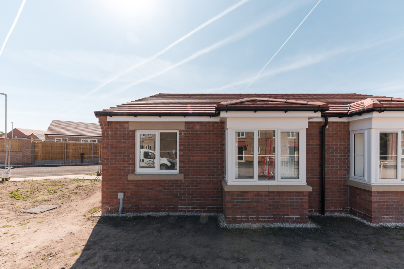 Front of a semi detached bungalow under contruction