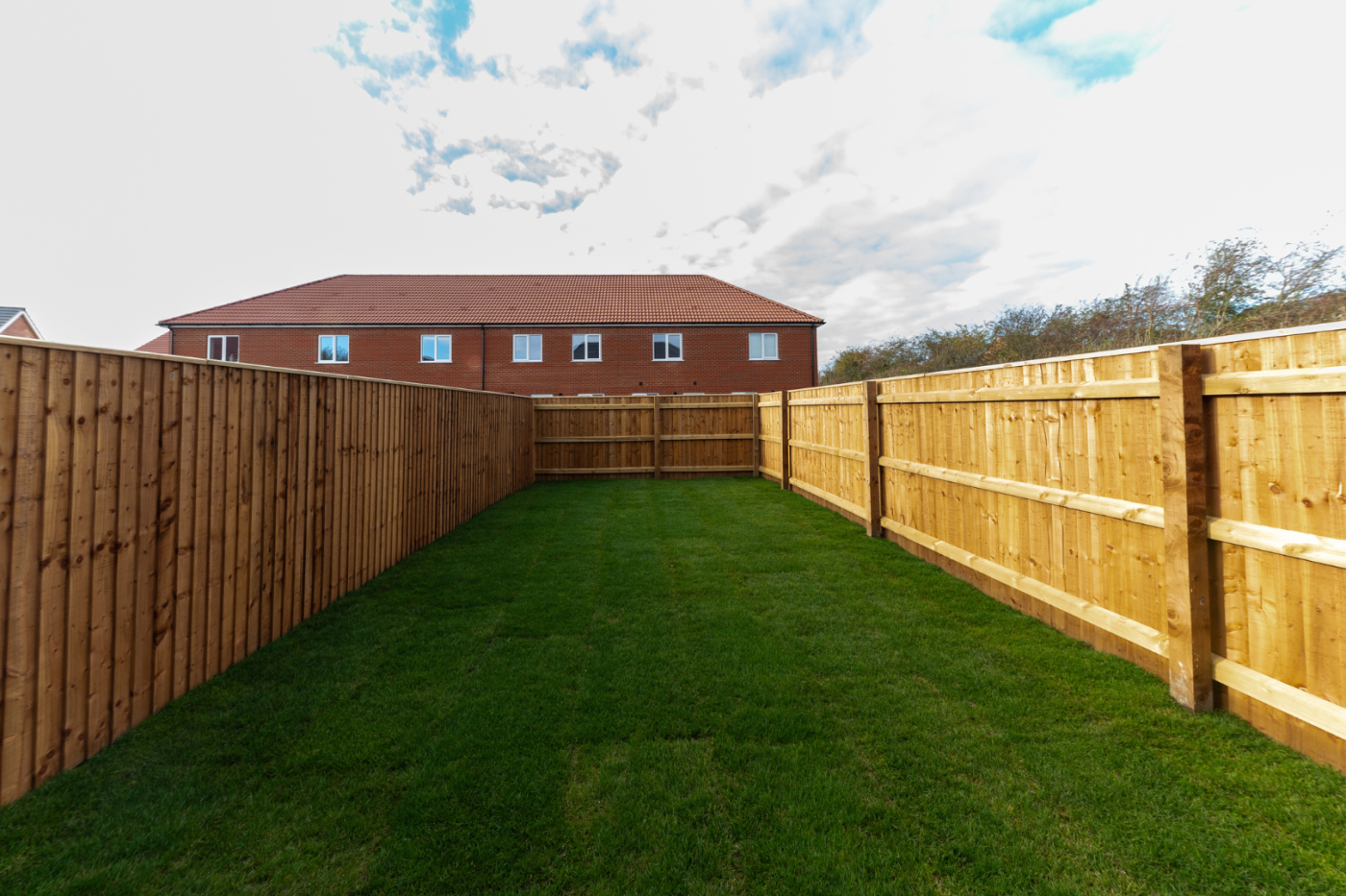 long thin turfed garden