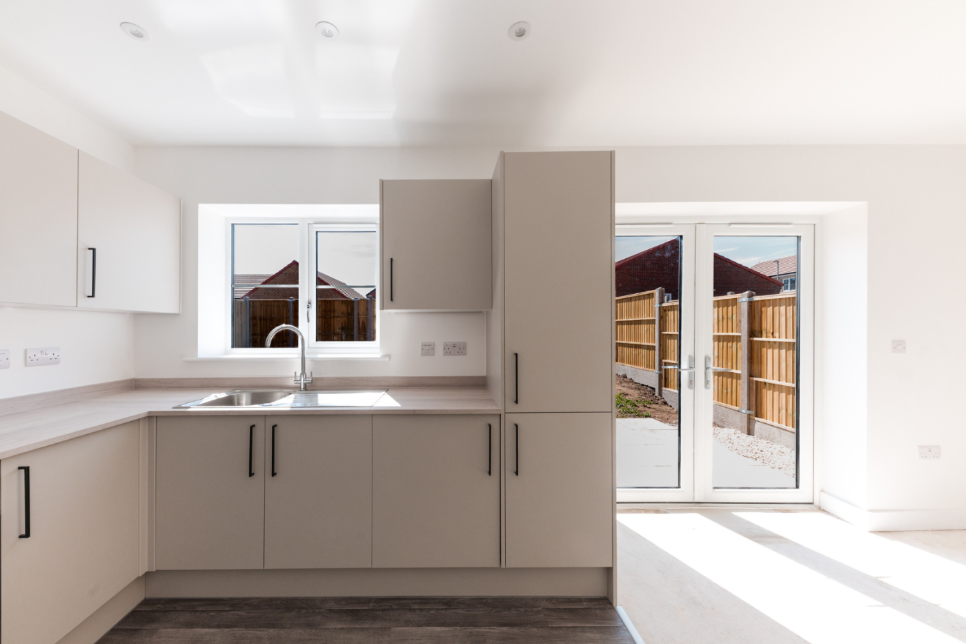 Kitchen and dining space with patio doors out to the garden