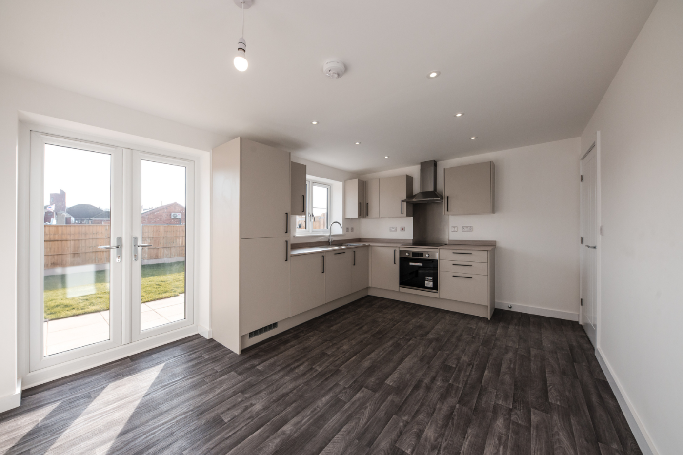 Kitchen and dining space with patio doors out to the garden