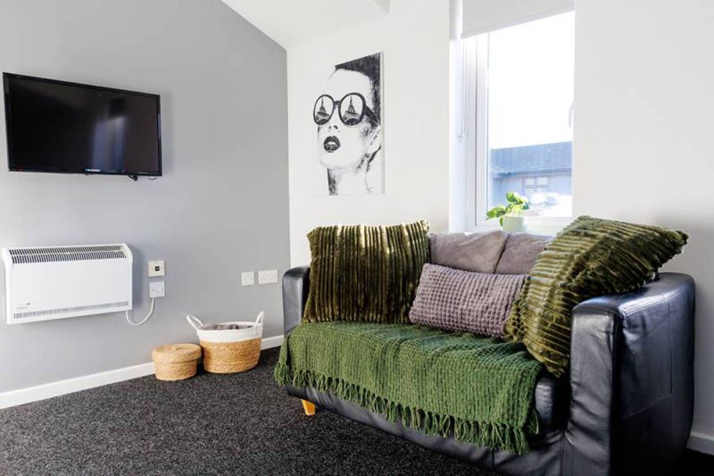 Living area with leather sofa