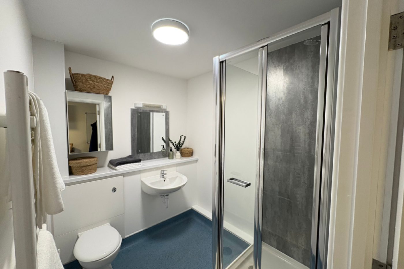 Large ensuite bathroom with shower, toilet and sink