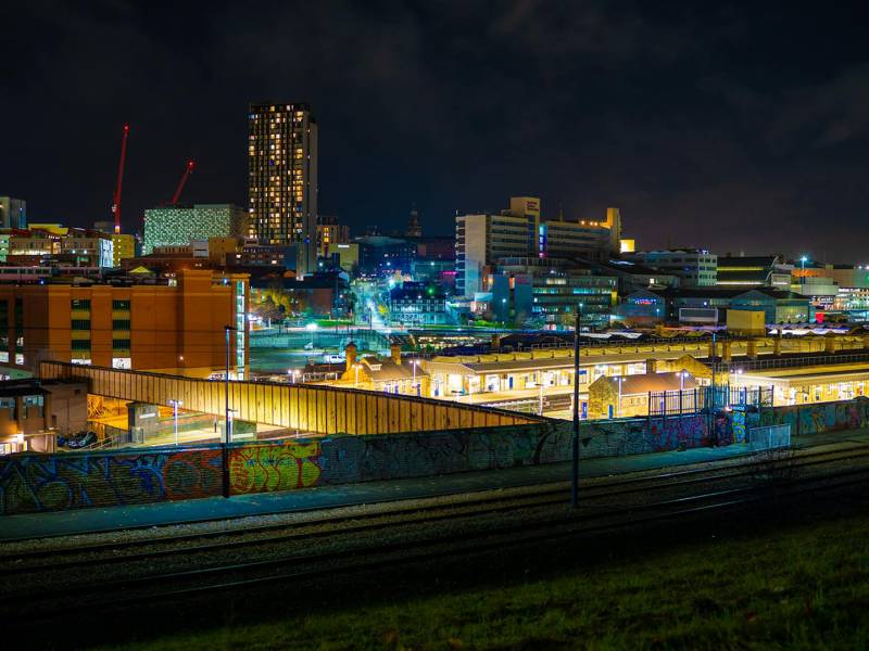 Sheffield at night illuminated.
