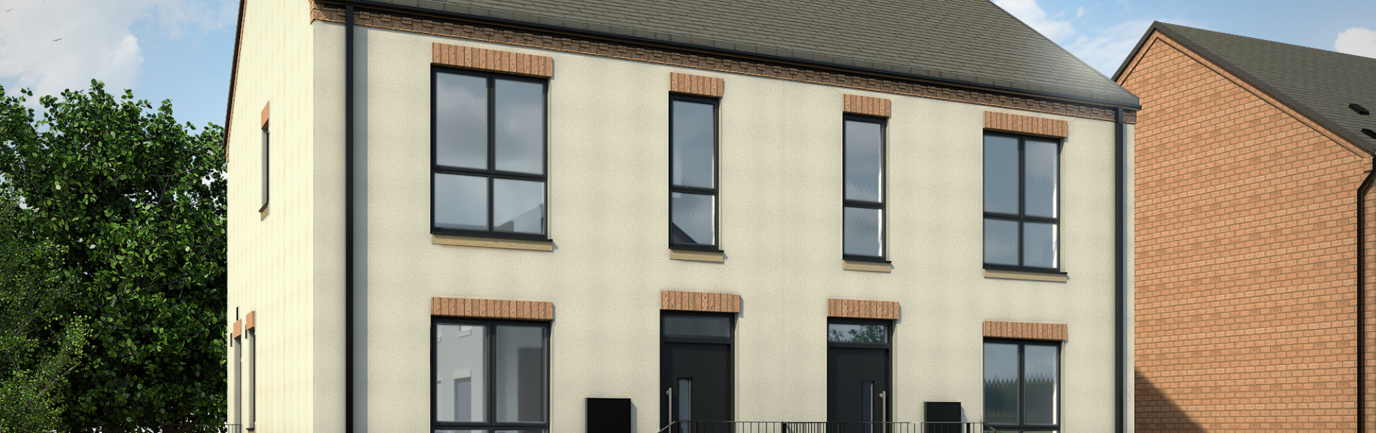 CGI of a rendered semi detached house