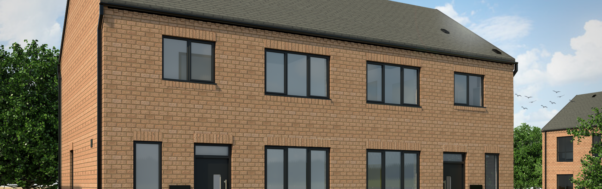 A CGI of the outside of a semi-detached house