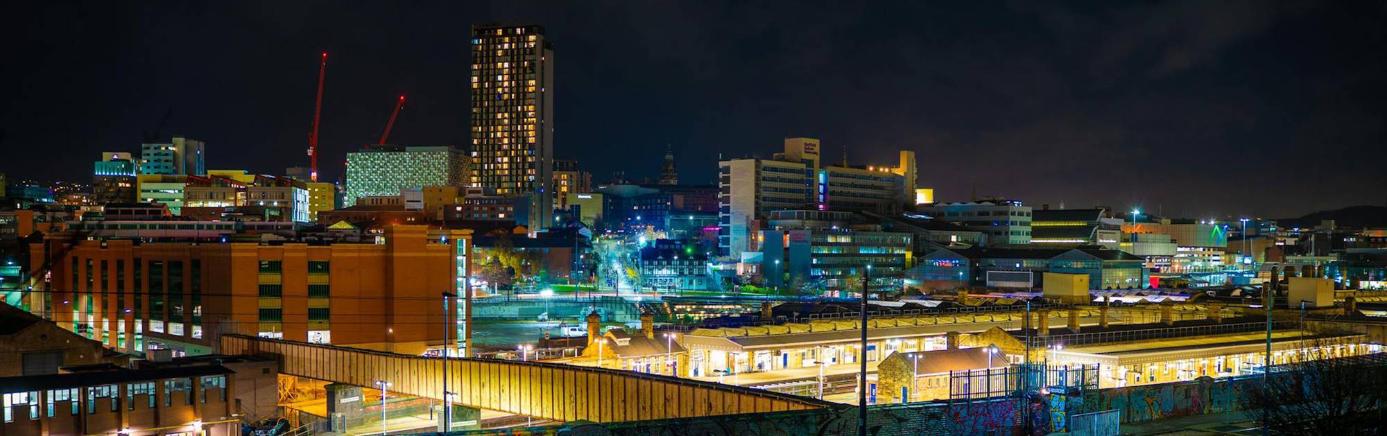 View of Sheffield city at night