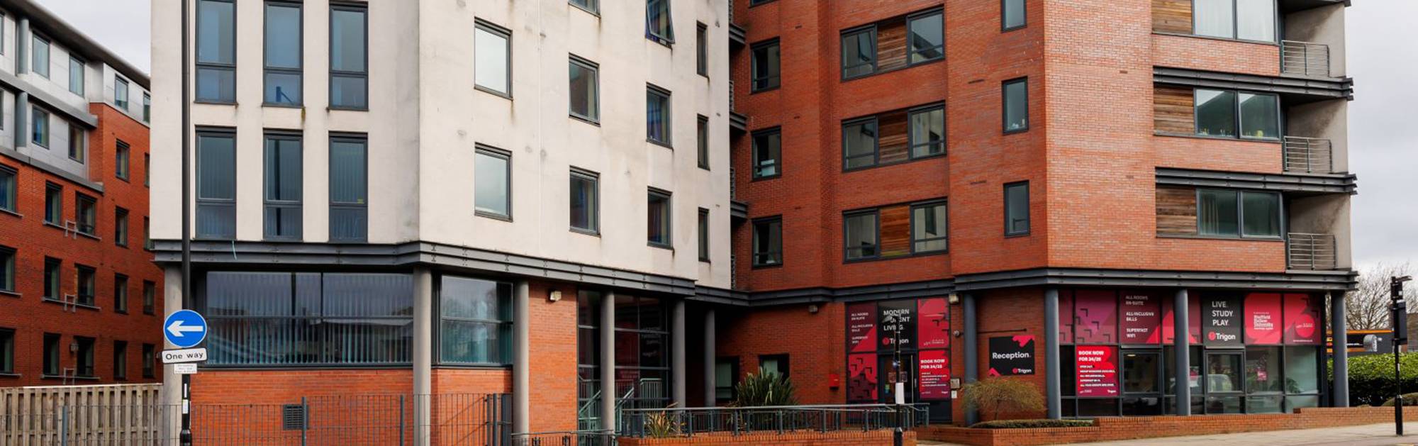 Outside the Trigon student accommodation