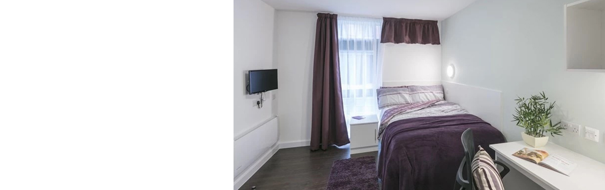 Student room with bed with desk and chair