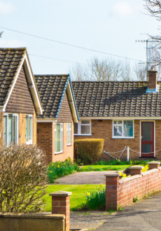 A row of bungalows in the sunshine