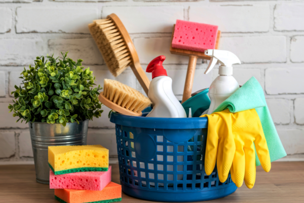 A pile of cleaning products 