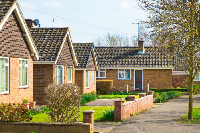 A row of bungalows in the sunshine