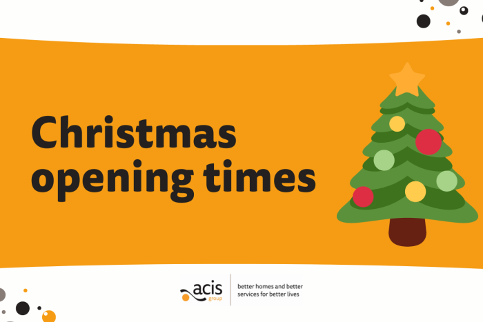 Christmas opening times graphic with cartoon Christmas tree