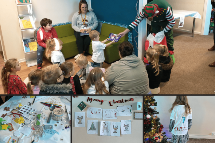 Christmas crafts and families meeting santa's elves