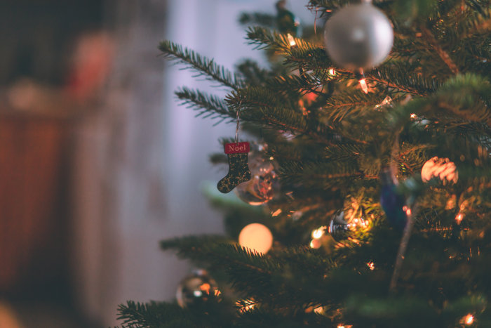Christmas tree with lights on