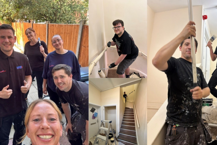 Workmen and women painting the reception area of an Acis Group property in Market Rasen