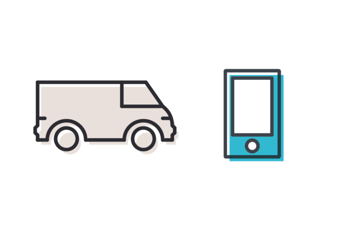 Line icons of van and mobile phone