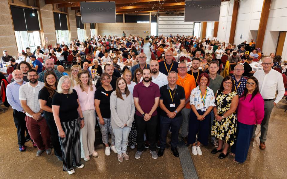 A big group shot of people