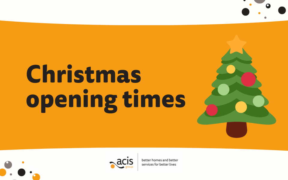 Christmas opening times graphic with cartoon Christmas tree
