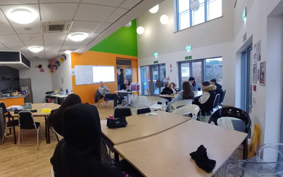 A classroom with students learning