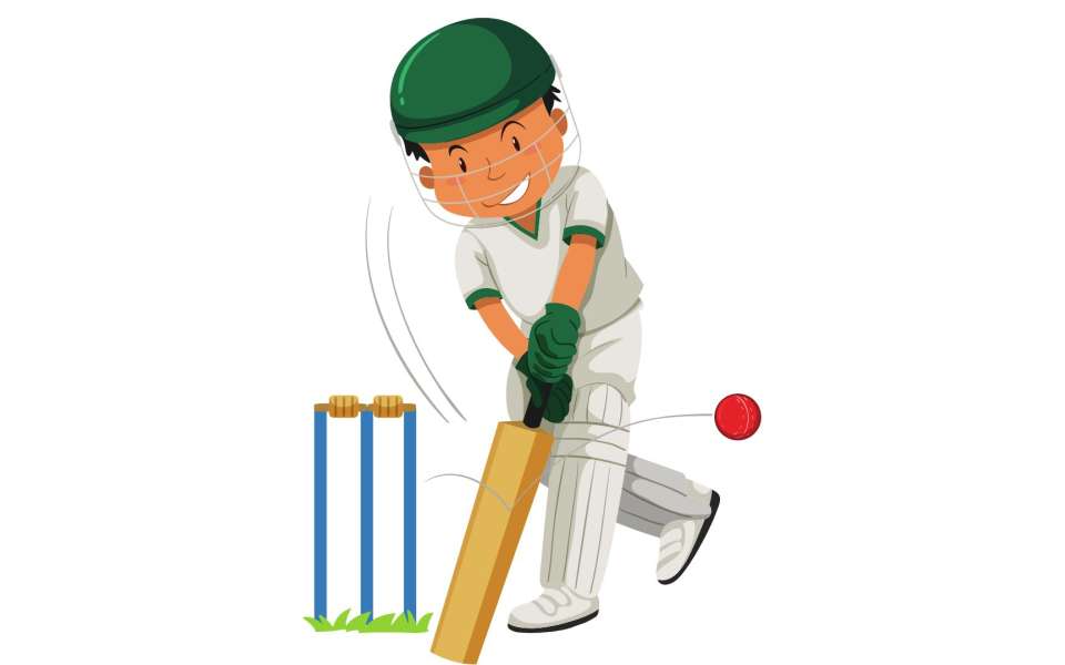 cartoon boy playing cricket