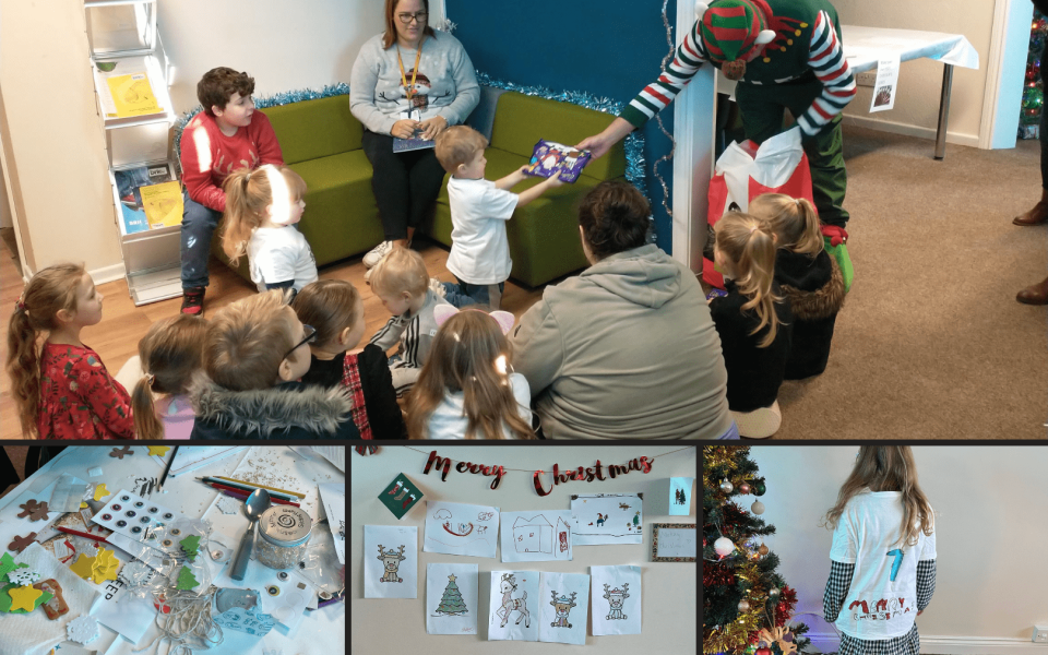 Christmas crafts and families meeting santa's elves