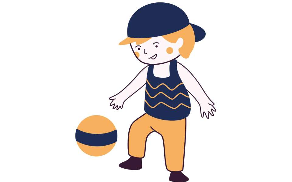 cartoon child kicking ball