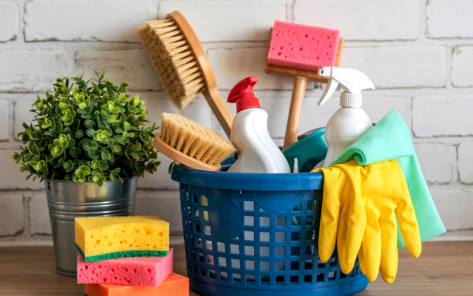 A pile of cleaning products 