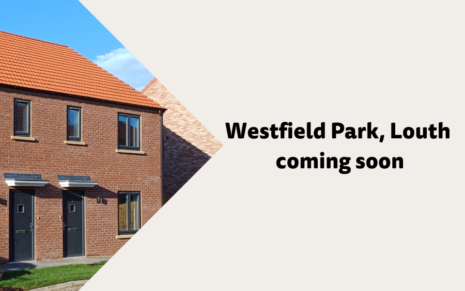 A picture of a semi detached house with the words Westfield Park, Louth, coming soon